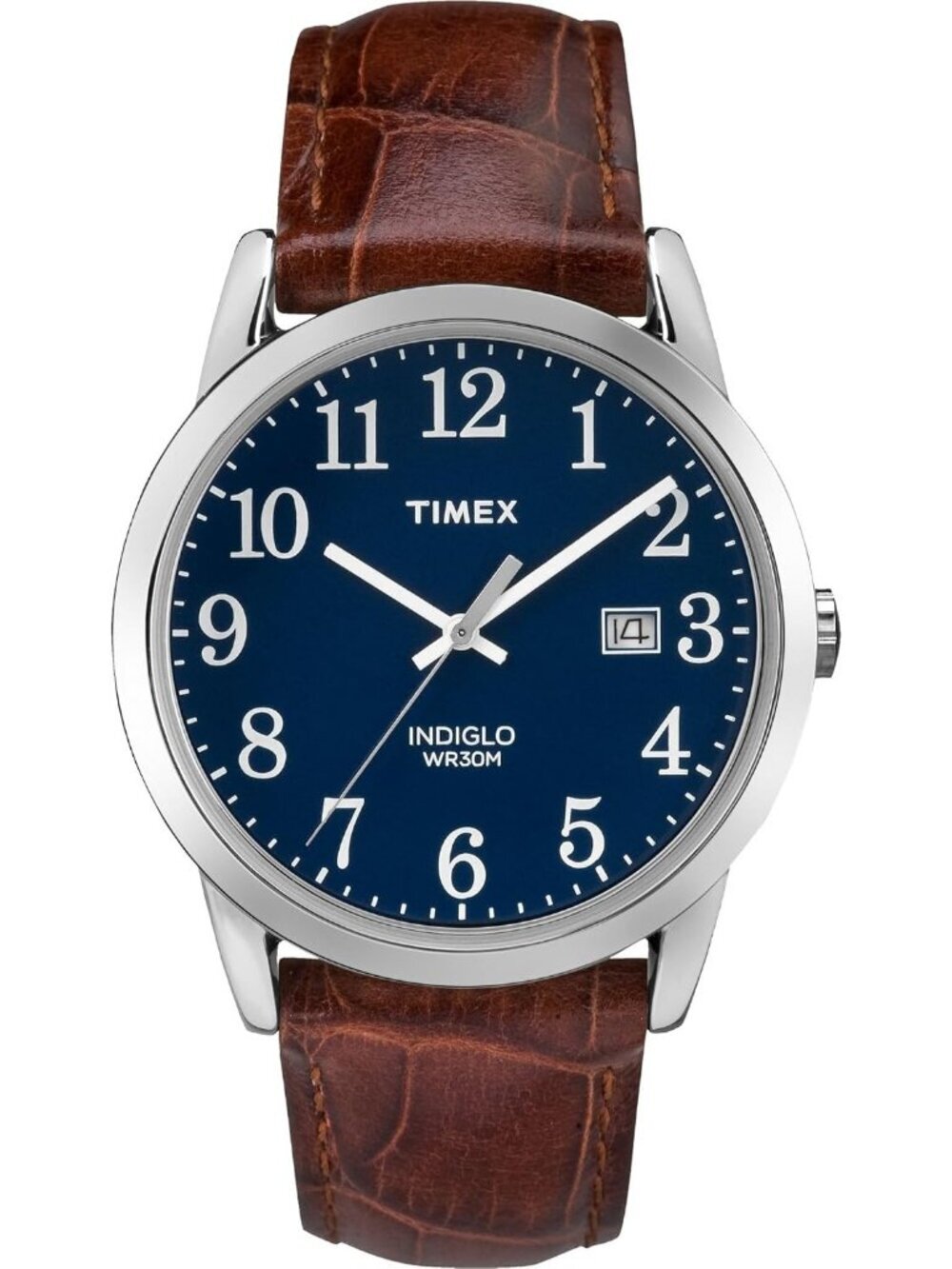 Men's Brown And Blue Analog Quartz Leather Strap Sport Easy Reader Wrist Watch